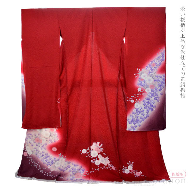 正絹 振袖 桜満開 まきのりちらし