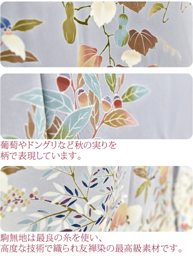 正絹 創作 訪問着 手描き 本友禅 駒無地 蔦 石榴 葡萄
