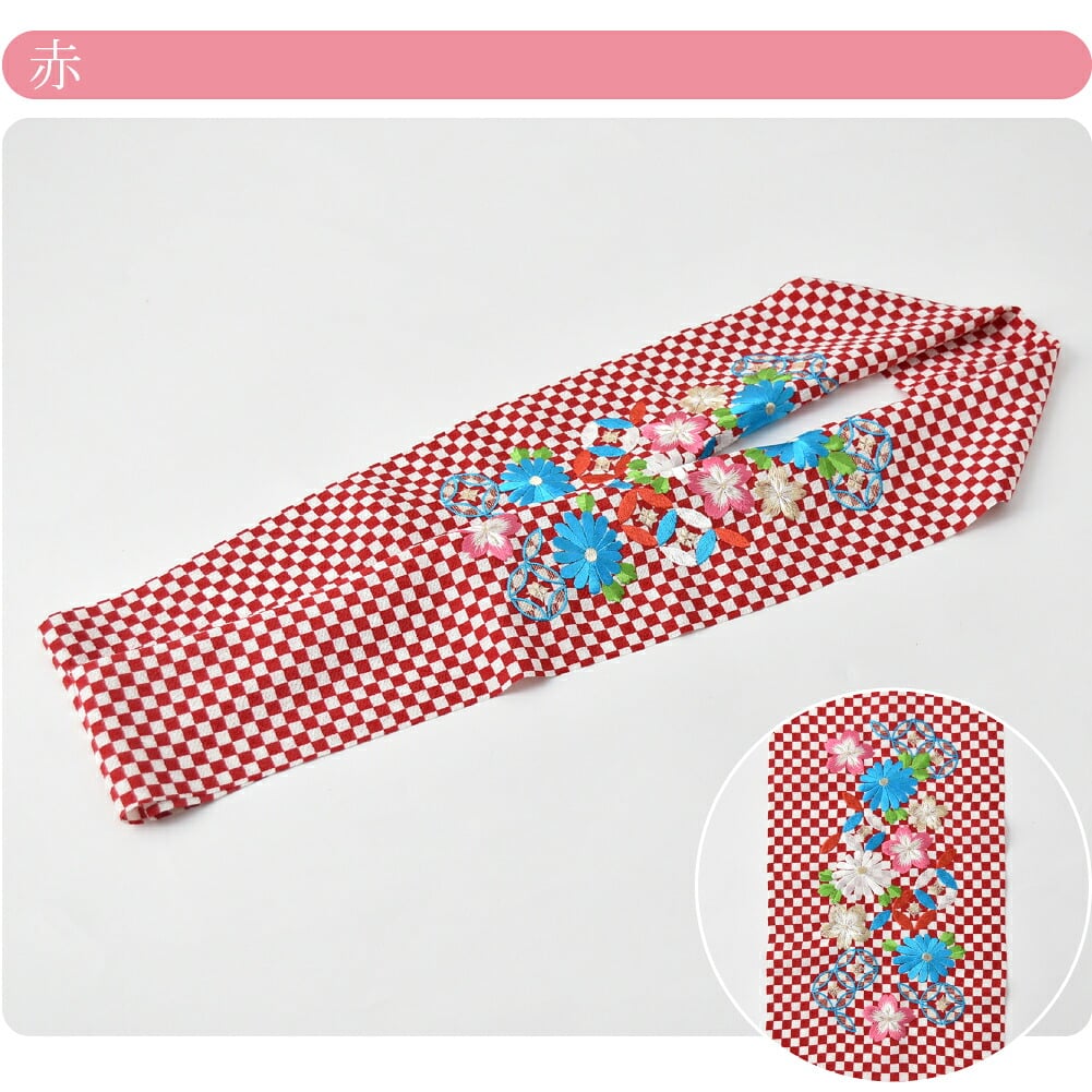 [CHARA] 刺繍友禅柄半衿 市松菊桜七宝