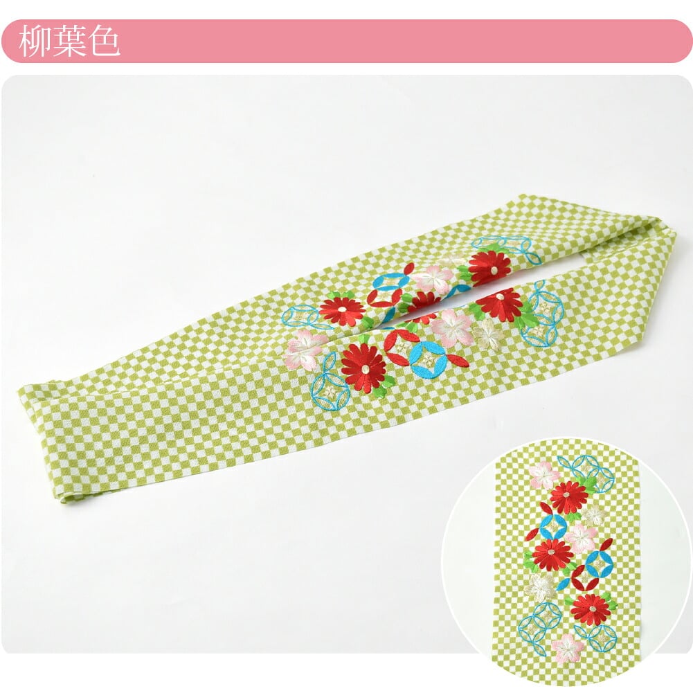[CHARA] 刺繍友禅柄半衿 市松菊桜七宝