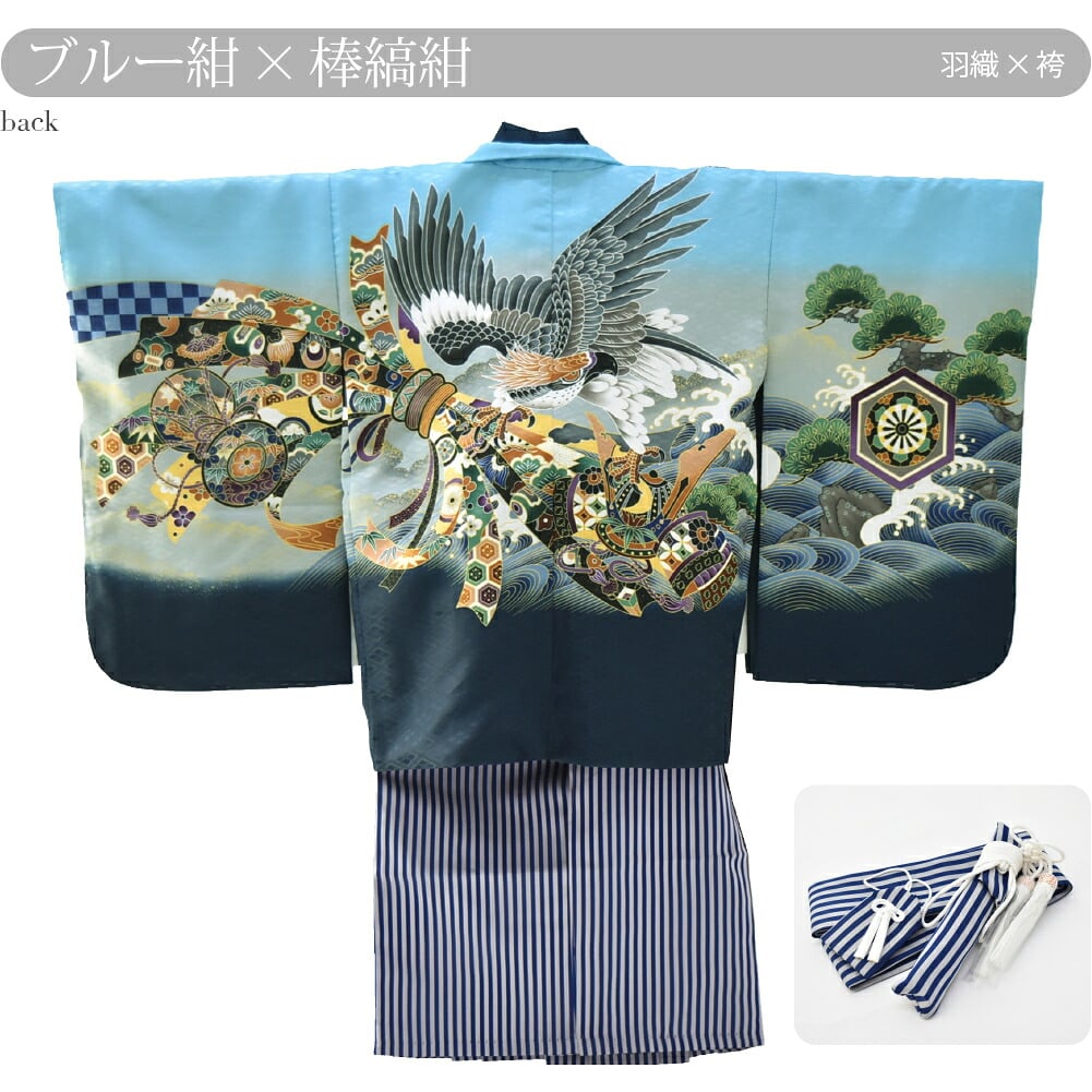 アンサンブル10点セット 鷹に束ね熨斗 縞袴 箱なし
