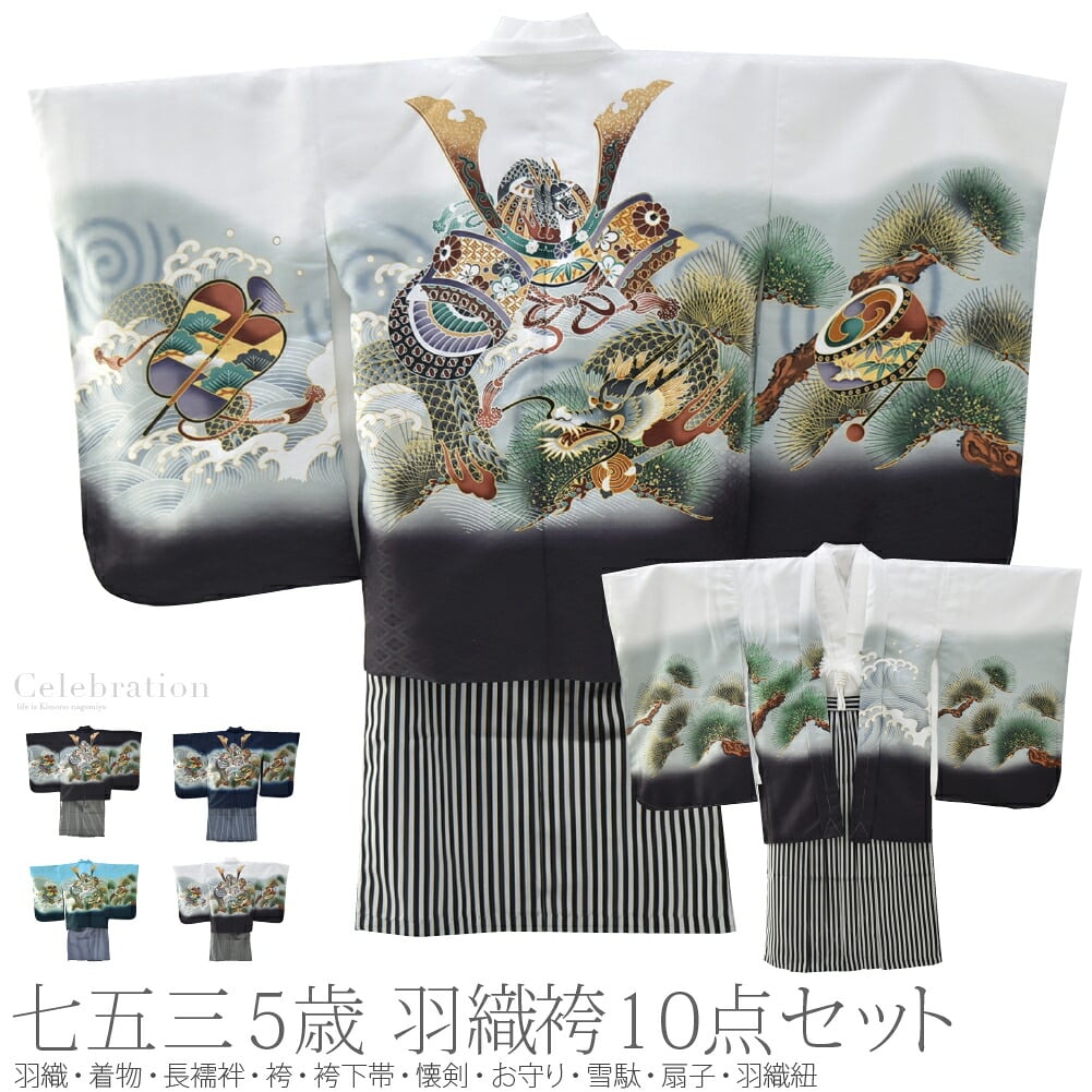 アンサンブル10点セット 兜に龍 縞袴 箱なし