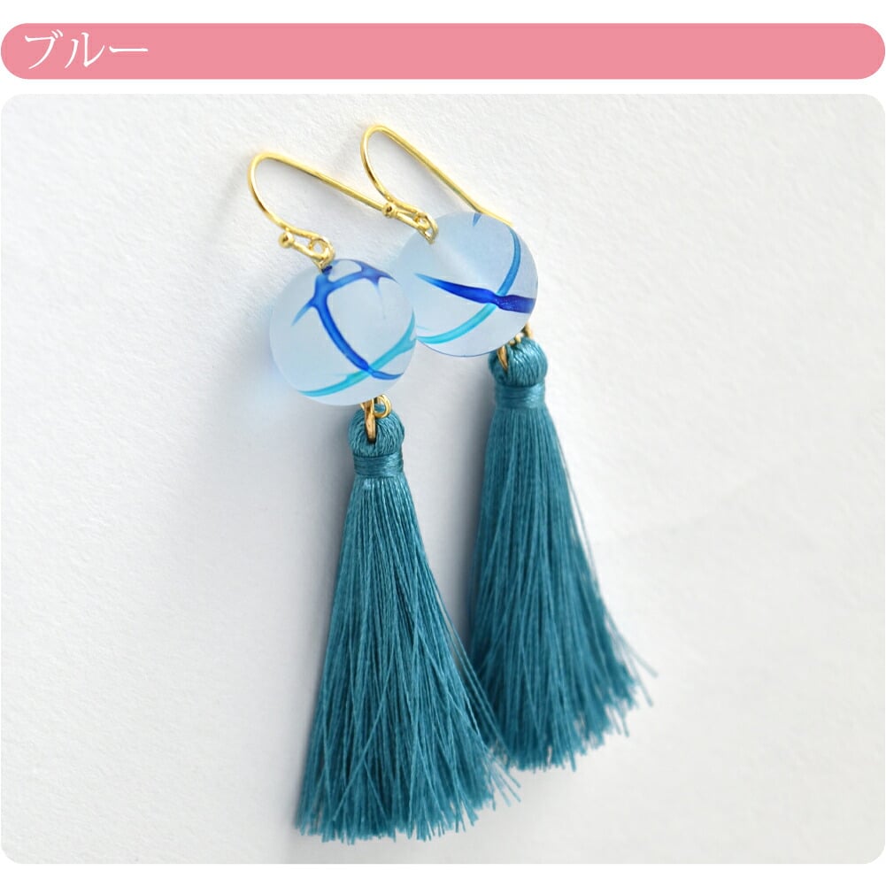 ピアス タッセル ガラス玉