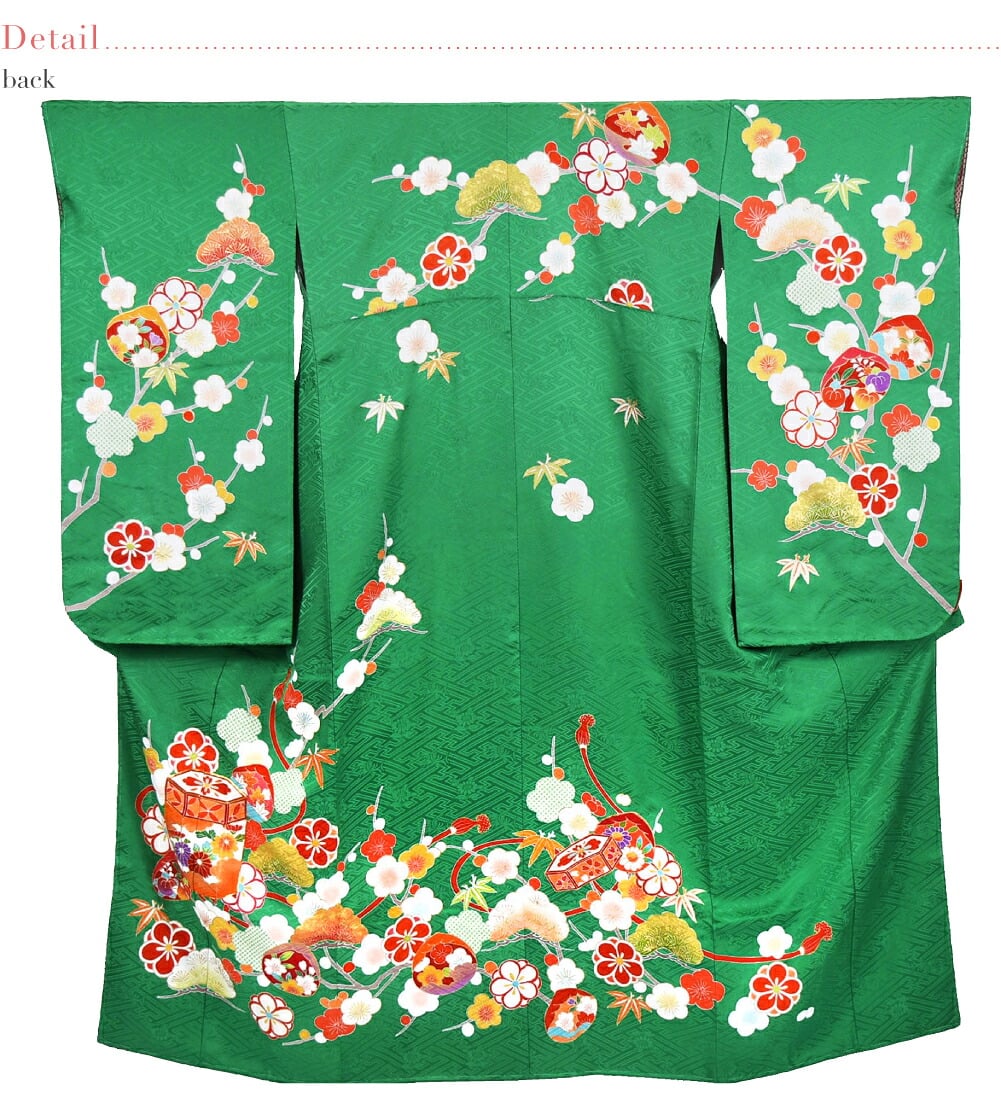逸品 正絹 大四つ身 手描き友禅 松竹梅貝桶