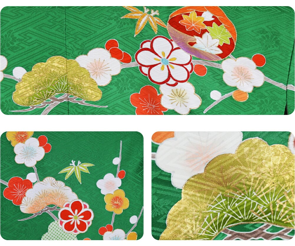 逸品 正絹 大四つ身 手描き友禅 松竹梅貝桶