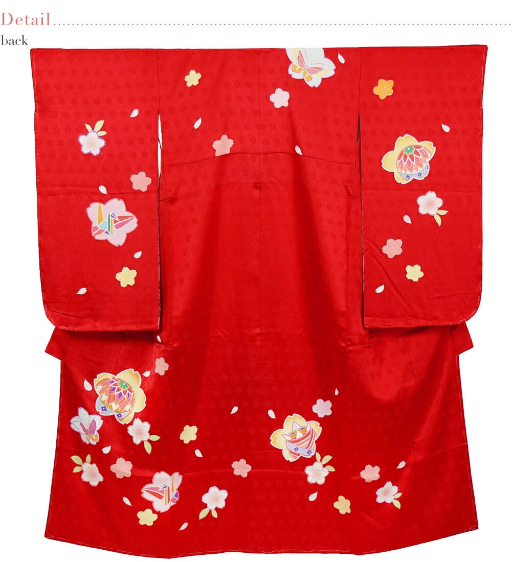 逸品 正絹 大四つ身 手描き友禅 桜紋に蝶鞠折鶴