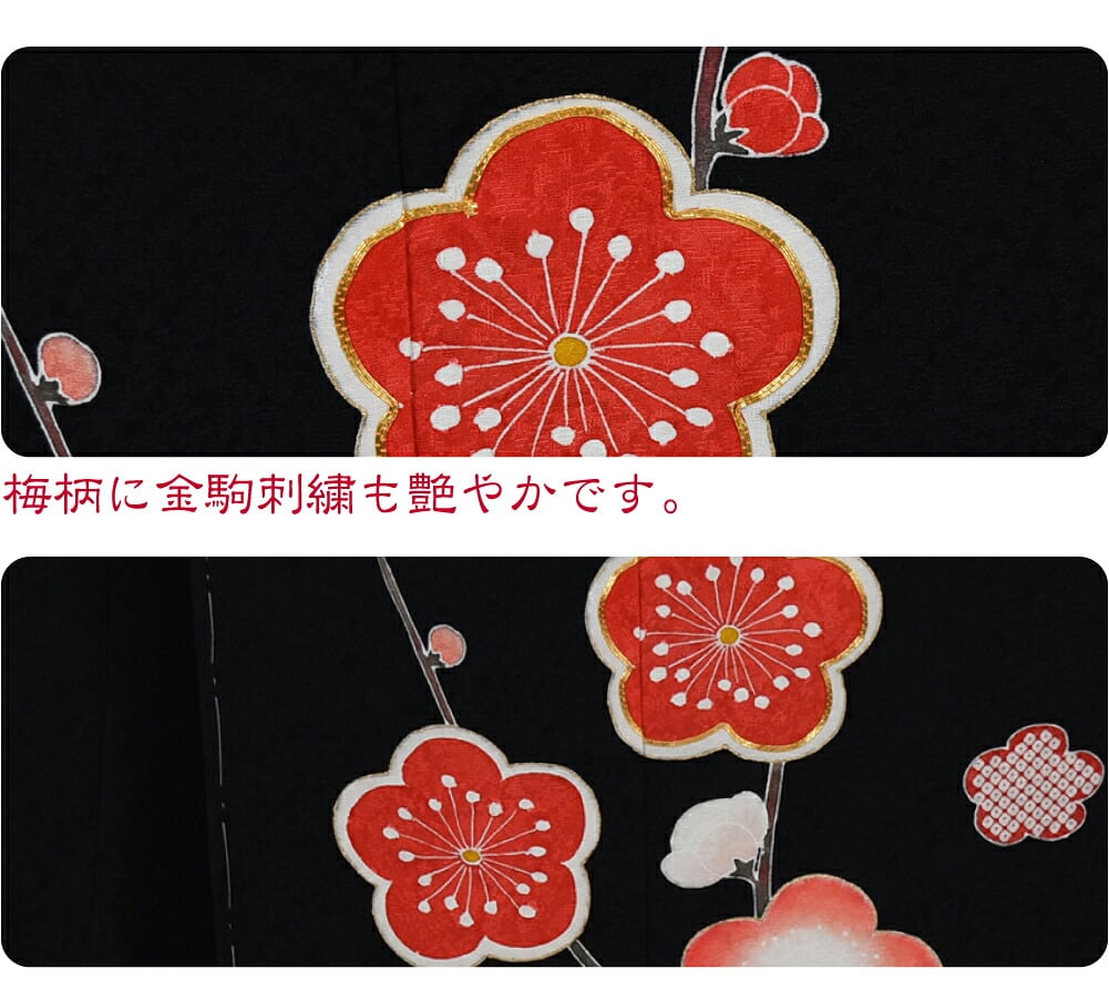 逸品 正絹 大四つ身 手描き友禅 槍梅金彩