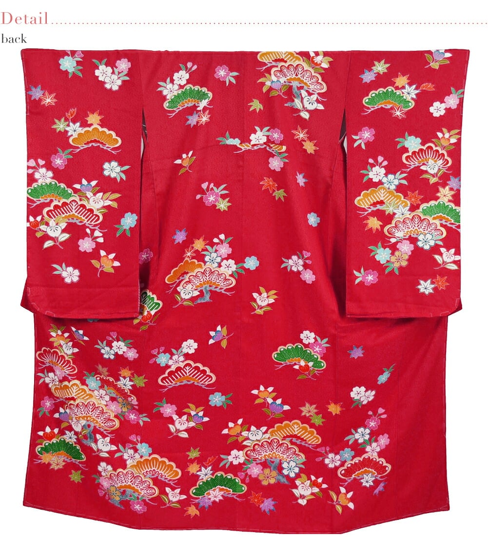 逸品 正絹 大四つ身 手描き友禅 松に橘桜