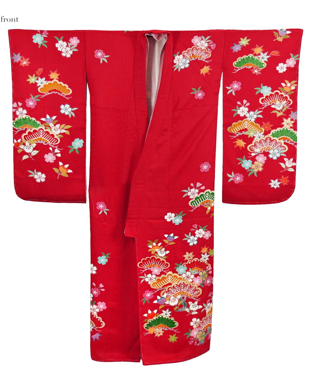 逸品 正絹 大四つ身 手描き友禅 松に橘桜