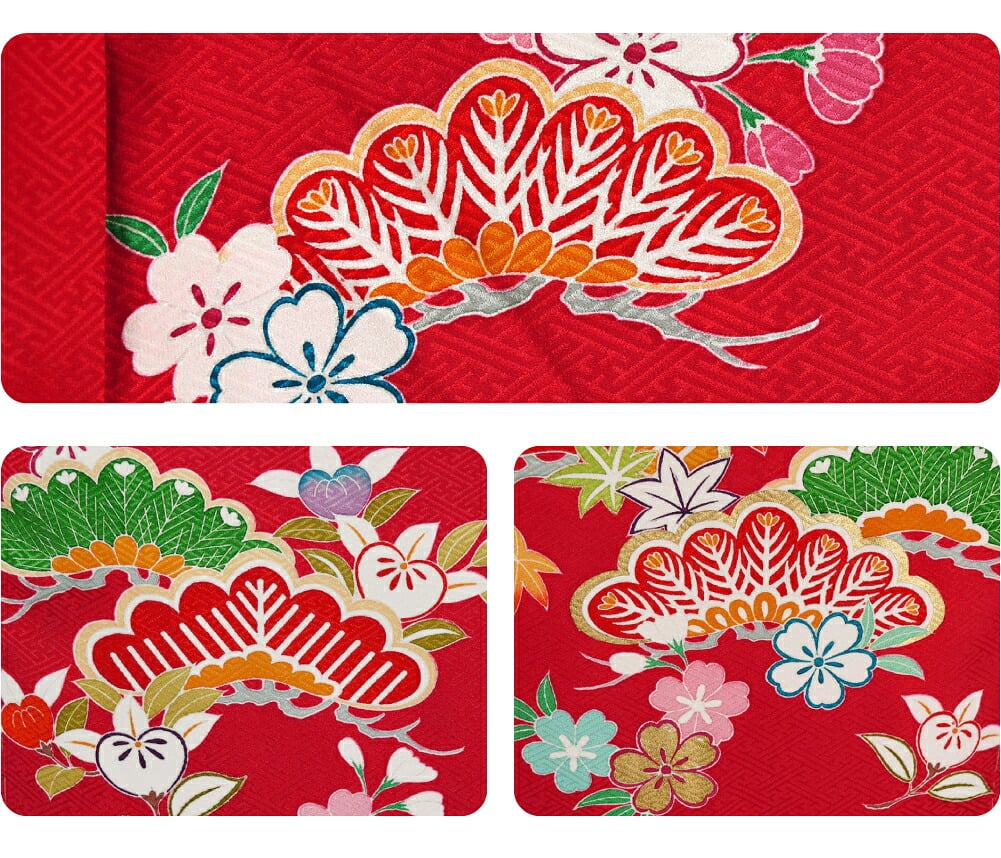 逸品 正絹 大四つ身 手描き友禅 松に橘桜