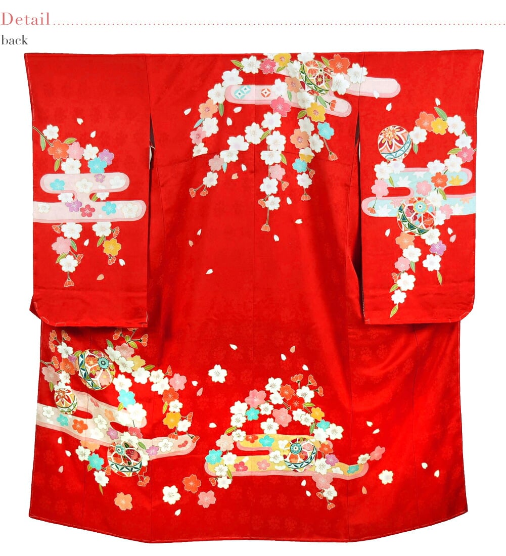 逸品 正絹 大四つ身 手描き友禅 かすみ鞠桜
