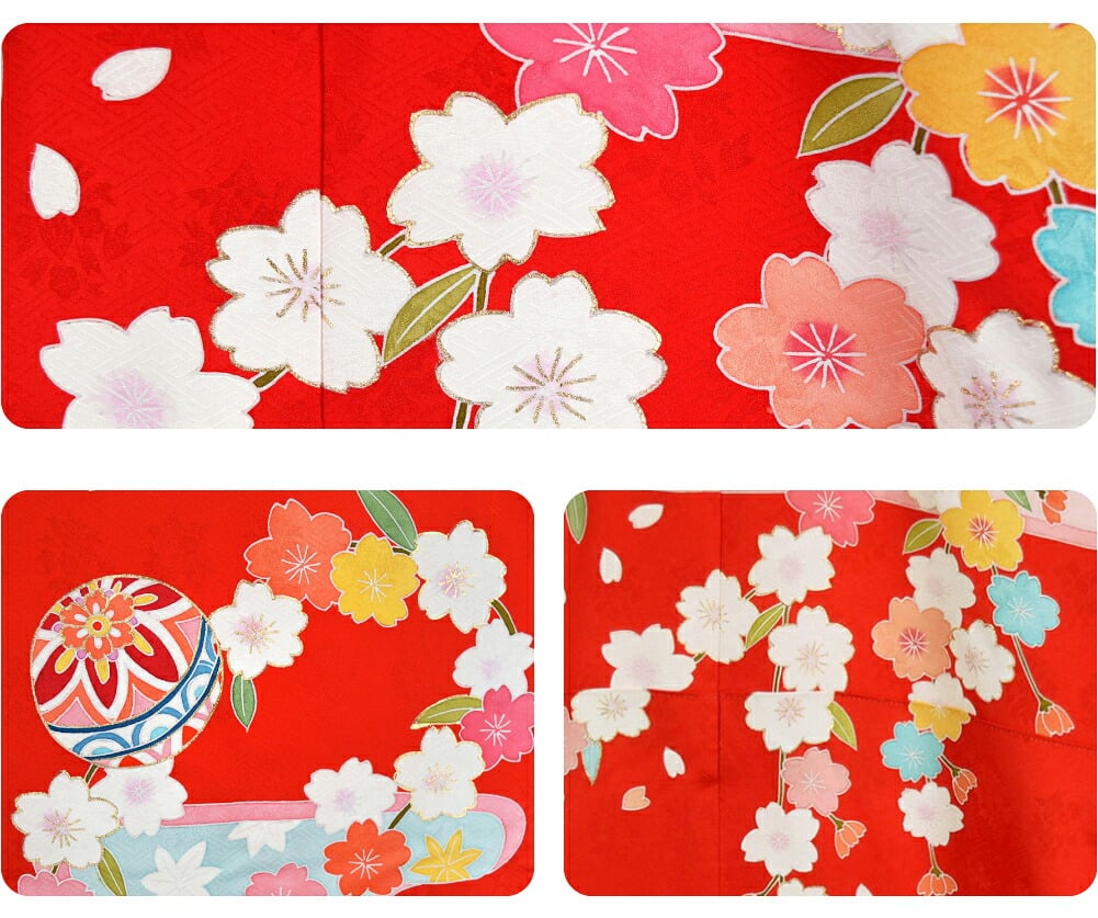 逸品 正絹 大四つ身 手描き友禅 かすみ鞠桜