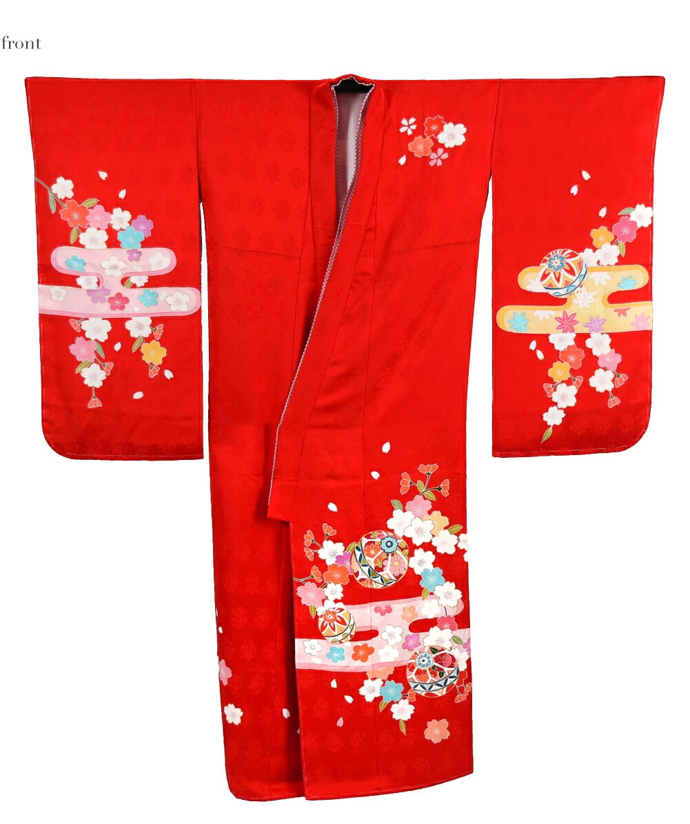 逸品 正絹 大四つ身 手描き友禅 かすみ鞠桜