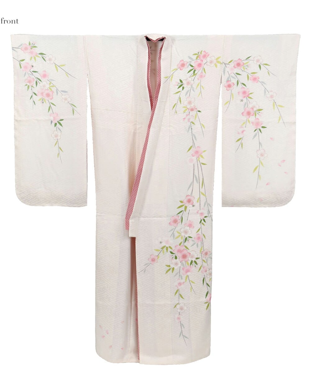 逸品 正絹 大四つ身 手描き友禅 枝垂桜