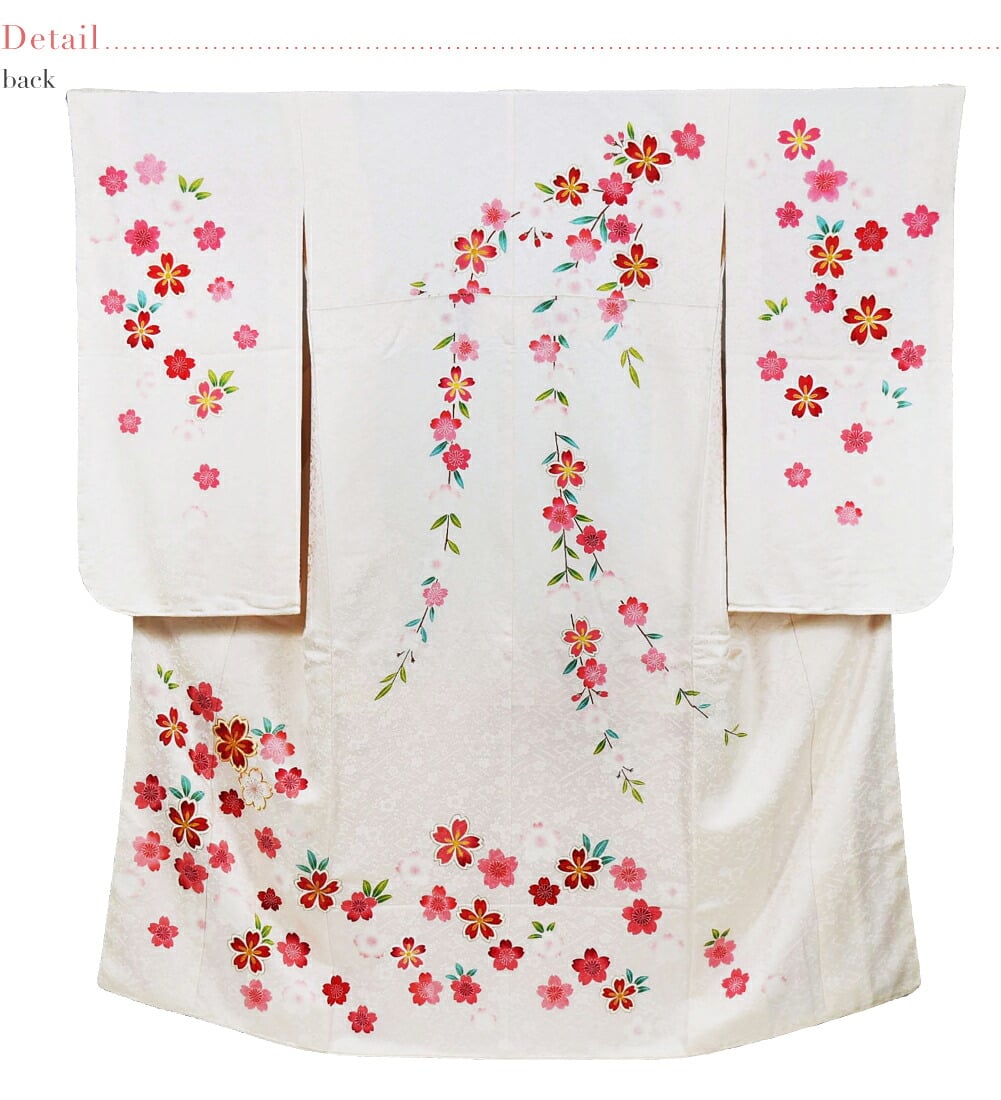逸品 正絹 大四つ身 手描き友禅 桜しだれ