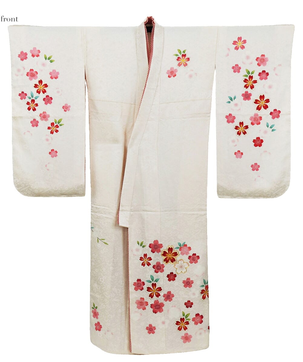 逸品 正絹 大四つ身 手描き友禅 桜しだれ