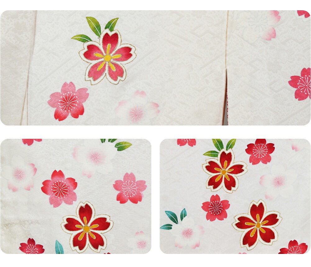逸品 正絹 大四つ身 手描き友禅 桜しだれ