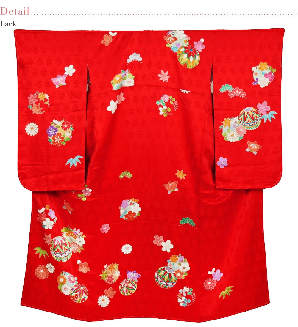逸品 正絹 大四つ身 手描き友禅 鞠に松竹梅丸紋