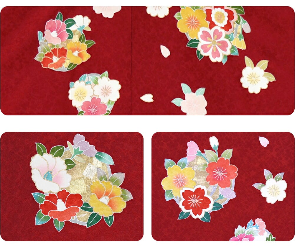 逸品 正絹 大四つ身 手描き友禅 四季花丸紋