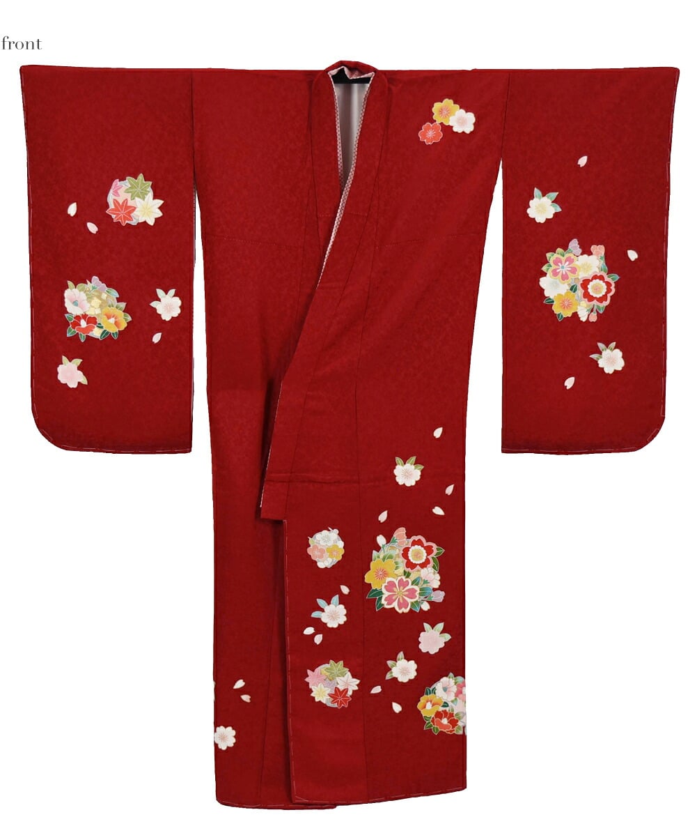 逸品 正絹 大四つ身 手描き友禅 四季花丸紋