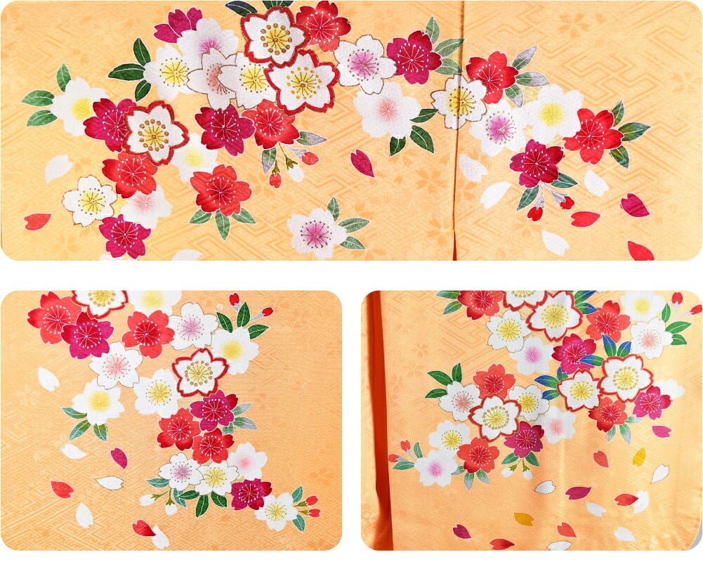 逸品 正絹 大四つ身 手描き友禅 桜