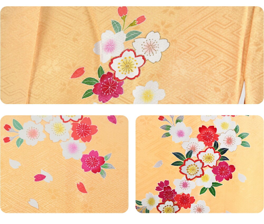 逸品 正絹 大四つ身 手描き友禅 桜