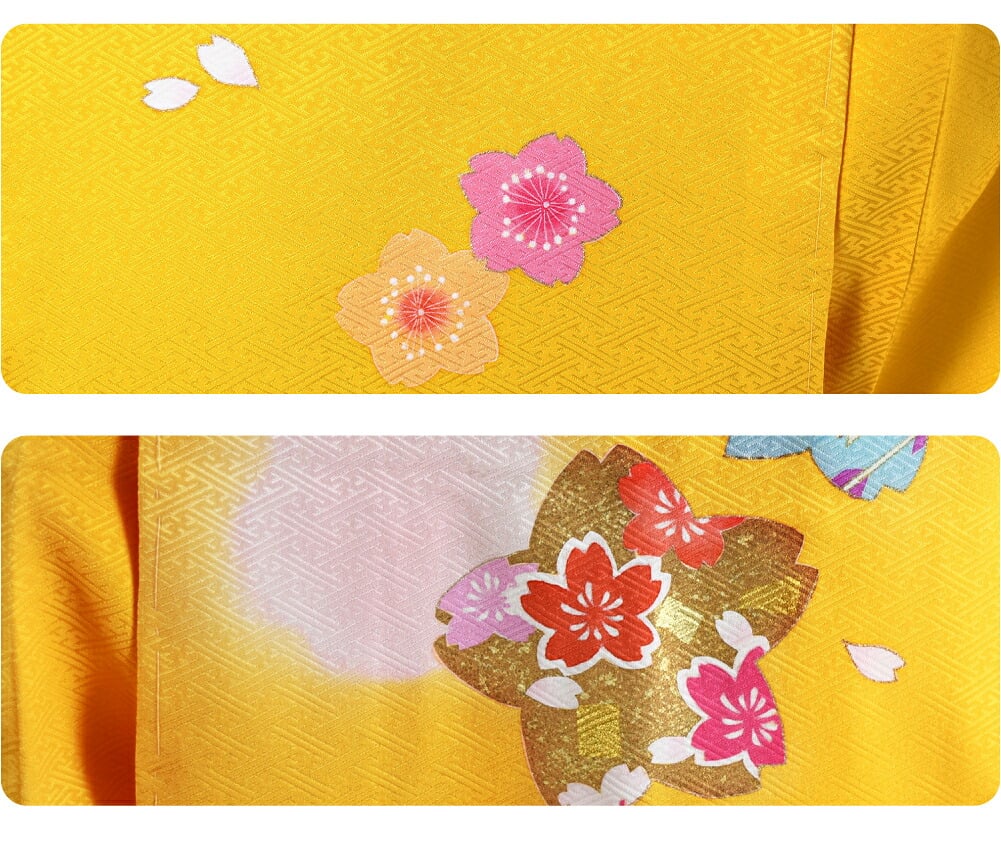 逸品 正絹 大四つ身 手描き友禅 舞桜