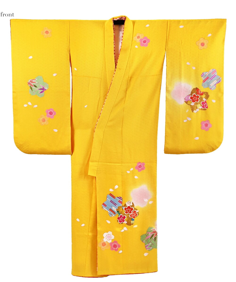 逸品 正絹 大四つ身 手描き友禅 舞桜