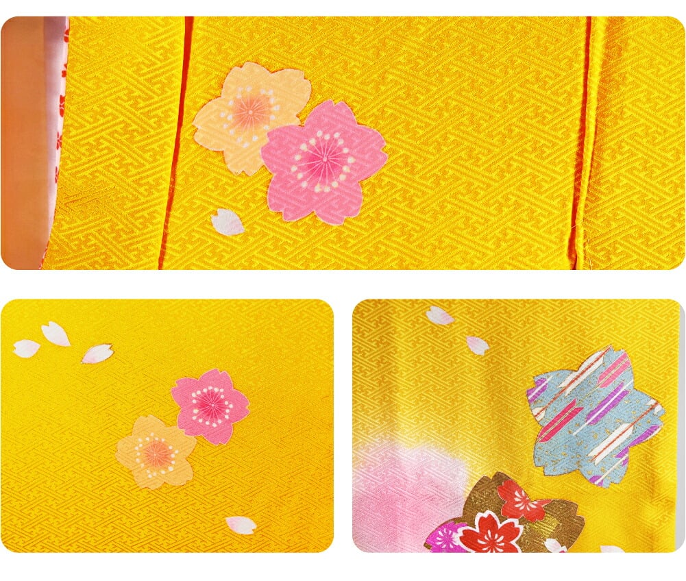 逸品 正絹 大四つ身 手描き友禅 舞桜