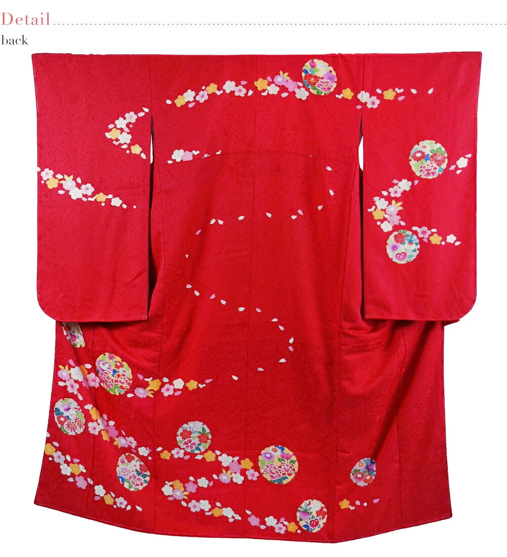 逸品 正絹 大四つ身 手描き友禅 雪輪に花