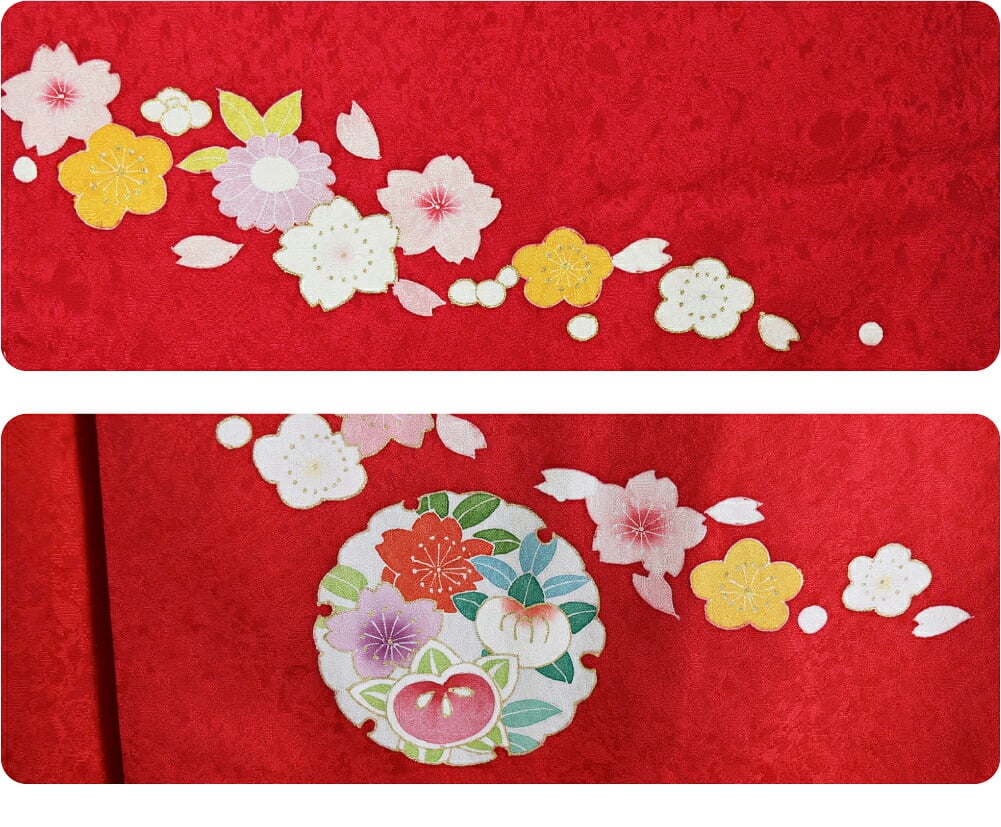 逸品 正絹 大四つ身 手描き友禅 雪輪に花