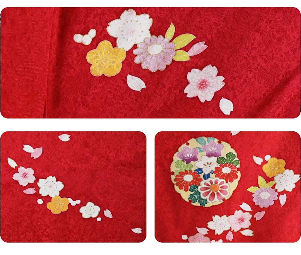 逸品 正絹 大四つ身 手描き友禅 雪輪に花