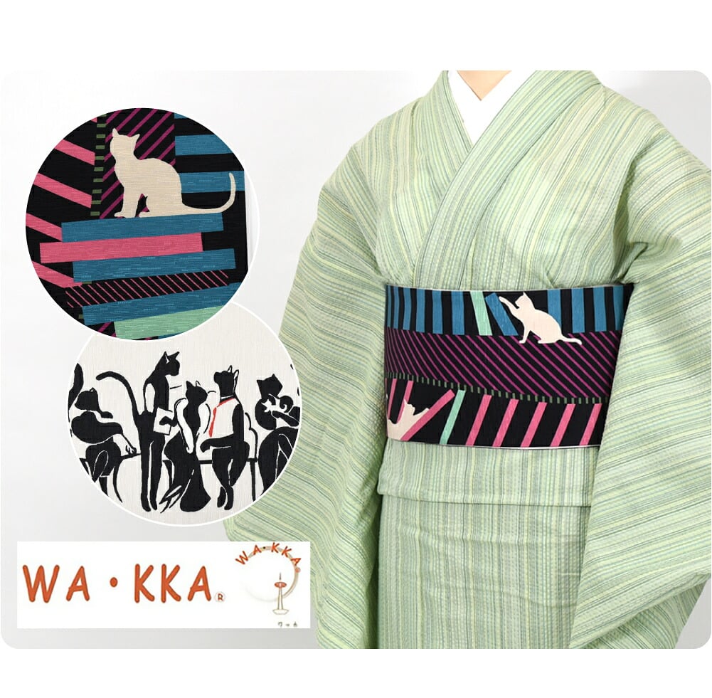 [WAKKA] リバーシブル 小袋帯 ドミノネコ 長尺