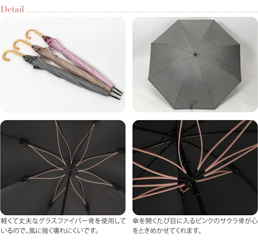 長傘 サクラ骨 シャンブレー スカラップ刺繍