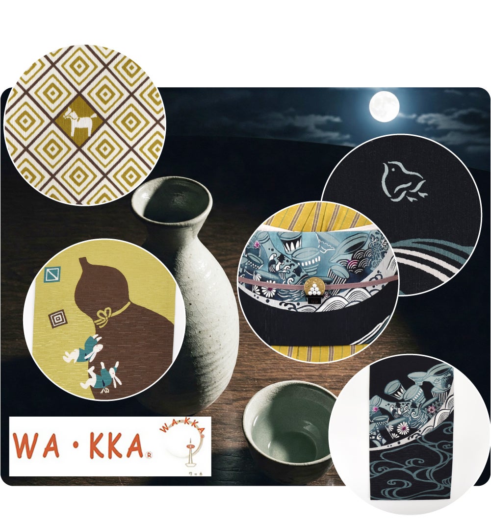 [WAKKA] リバーシブル 小袋帯 月見て一杯 長尺
