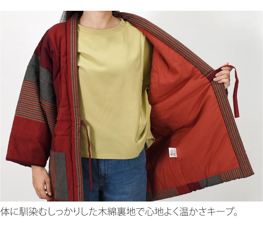 [宮田織物] 女物 60双糸縞袢天