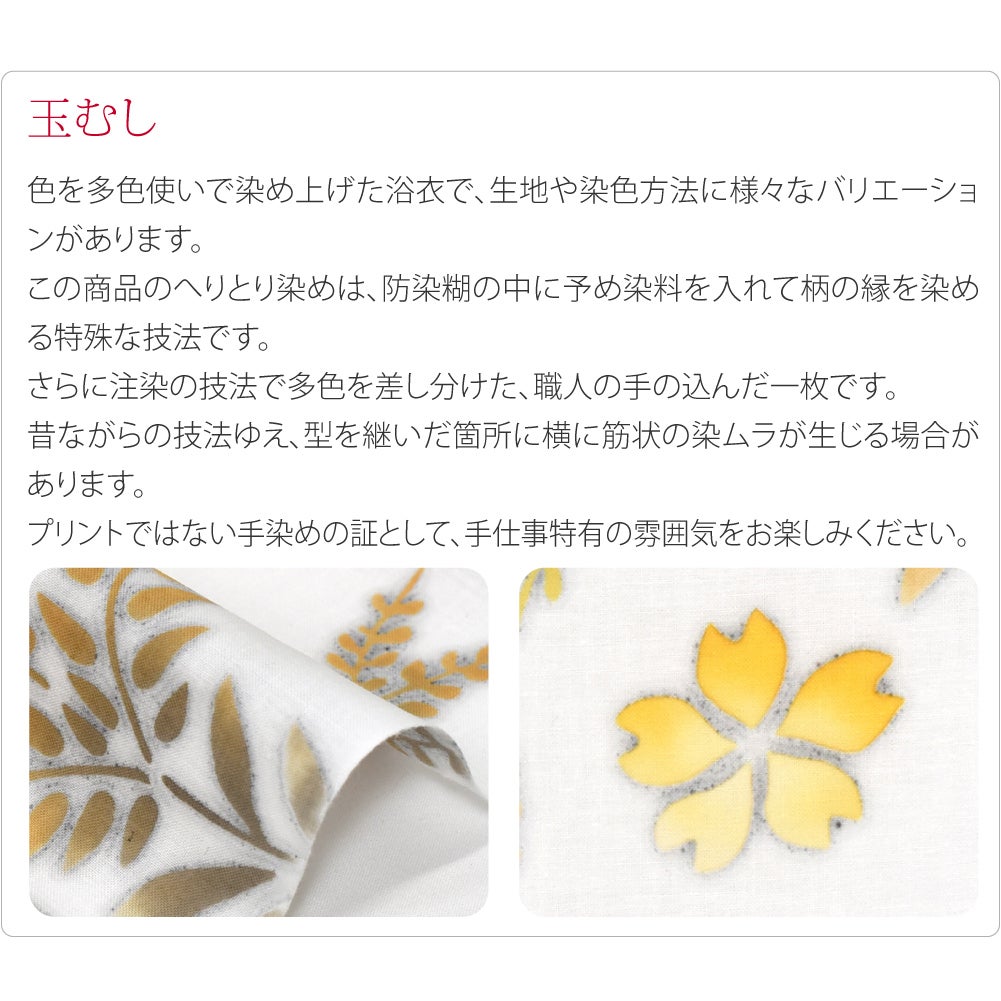 訳あり 高級 ゆかた 玉むし 白紬 枝垂桜