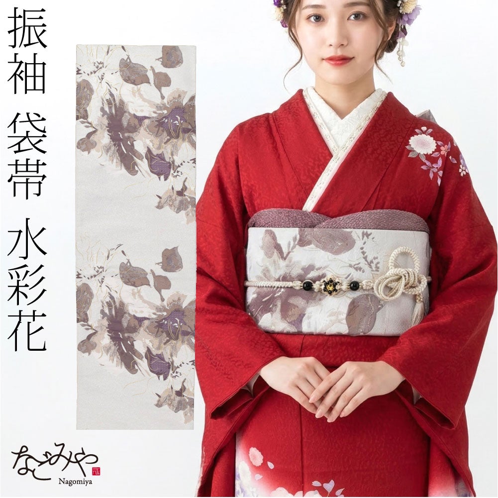 小杉織物 袋帯 六通柄 水彩花